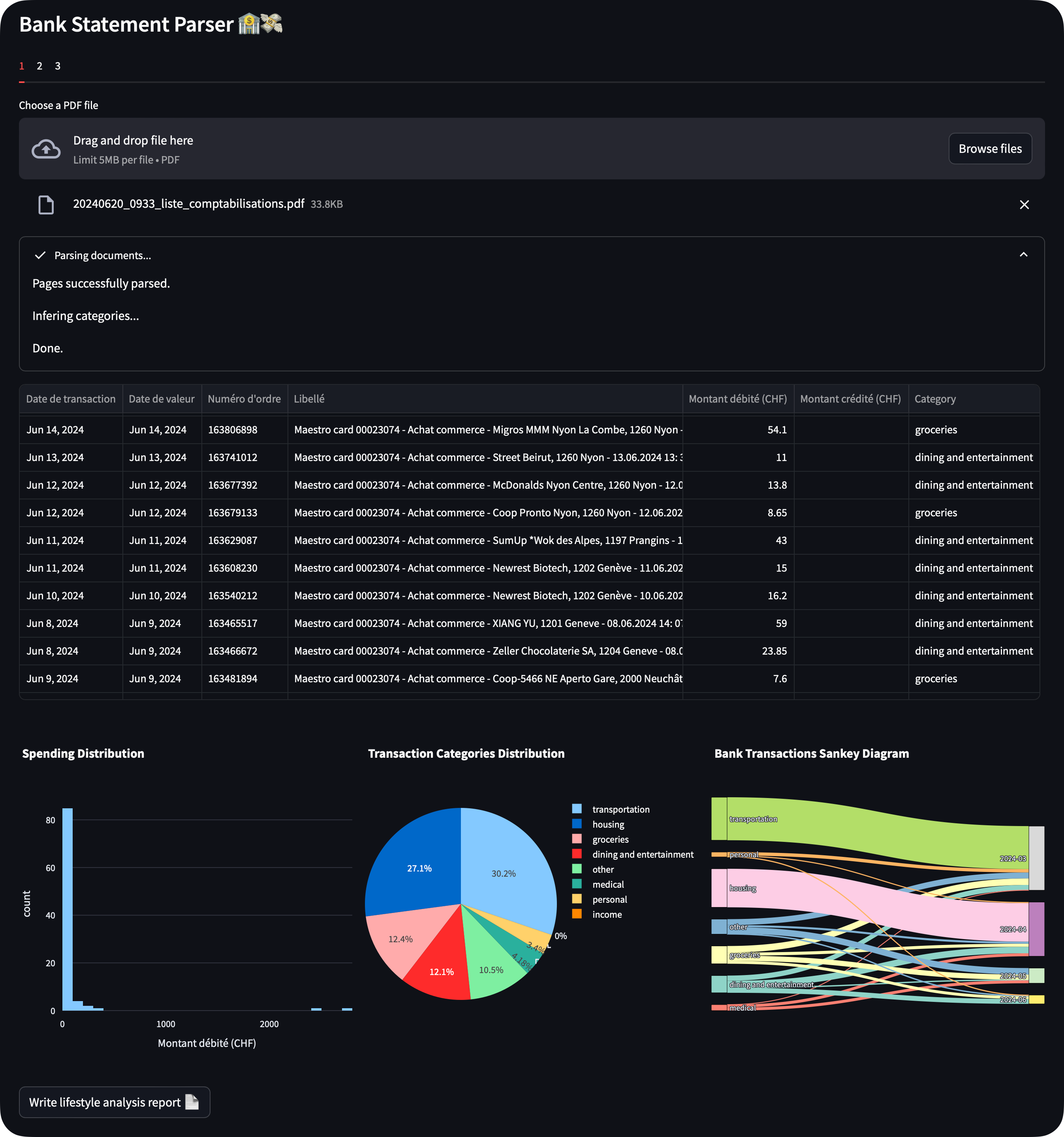 Bank statement parser screenshot